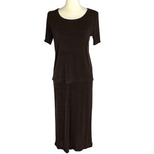 Citiknits Slinky Top & Midi Skirt Outfit Matching Set Travelers Women XS Brown
